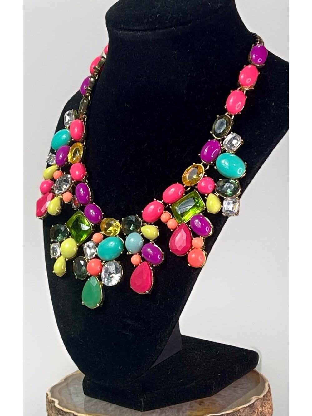 Cara New York Gumdrop Rhinestone Bib Necklace Colorful Statement Glam Jewelry